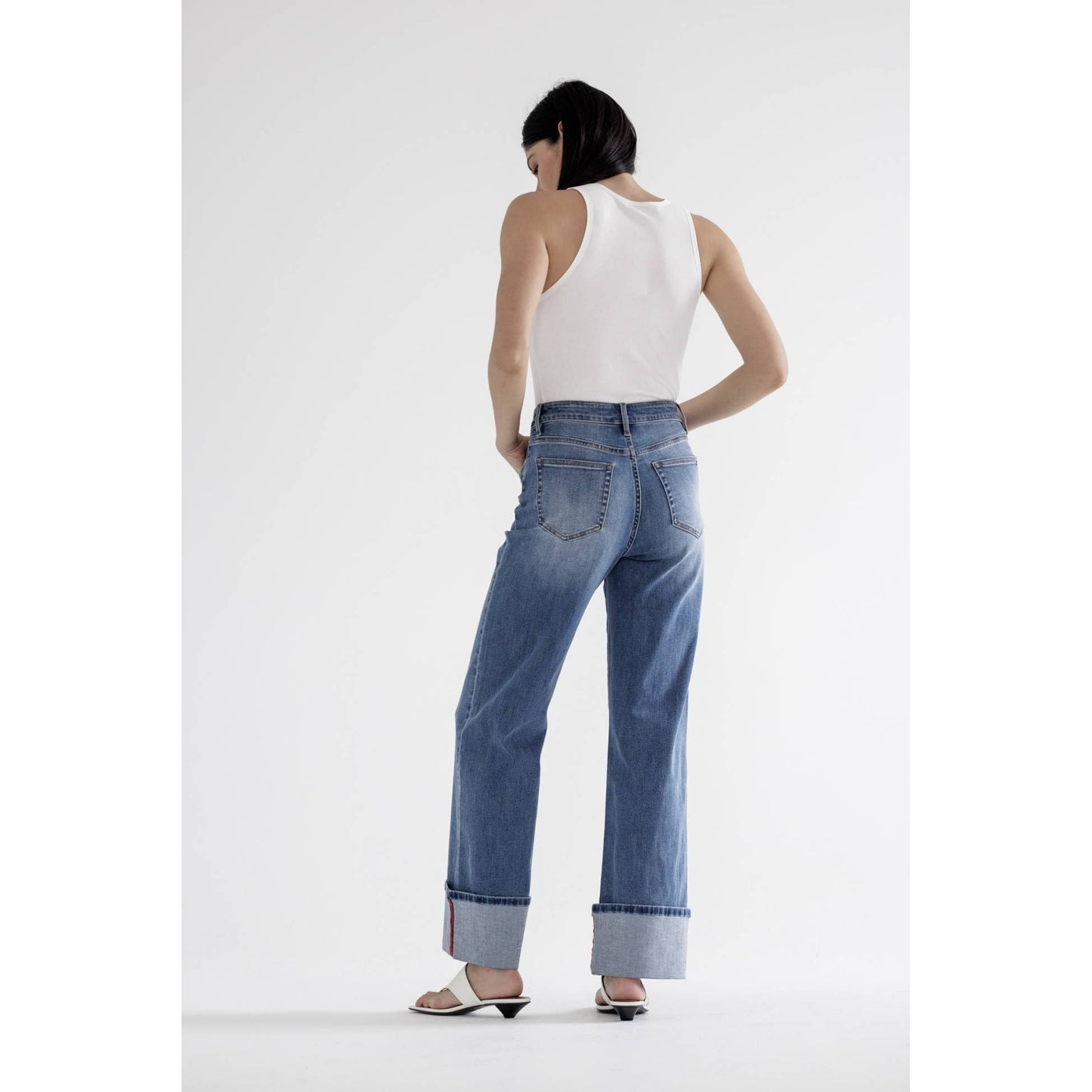 HIGH RISE WIDE LEG WITH CUFF HEM: PORTO BLUE