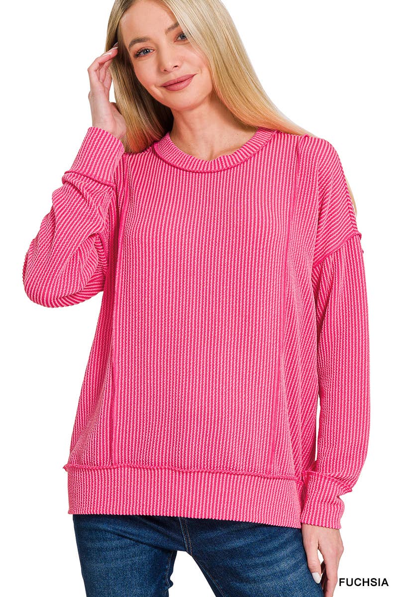 Fuchia Ribbed Relaxed Pullover