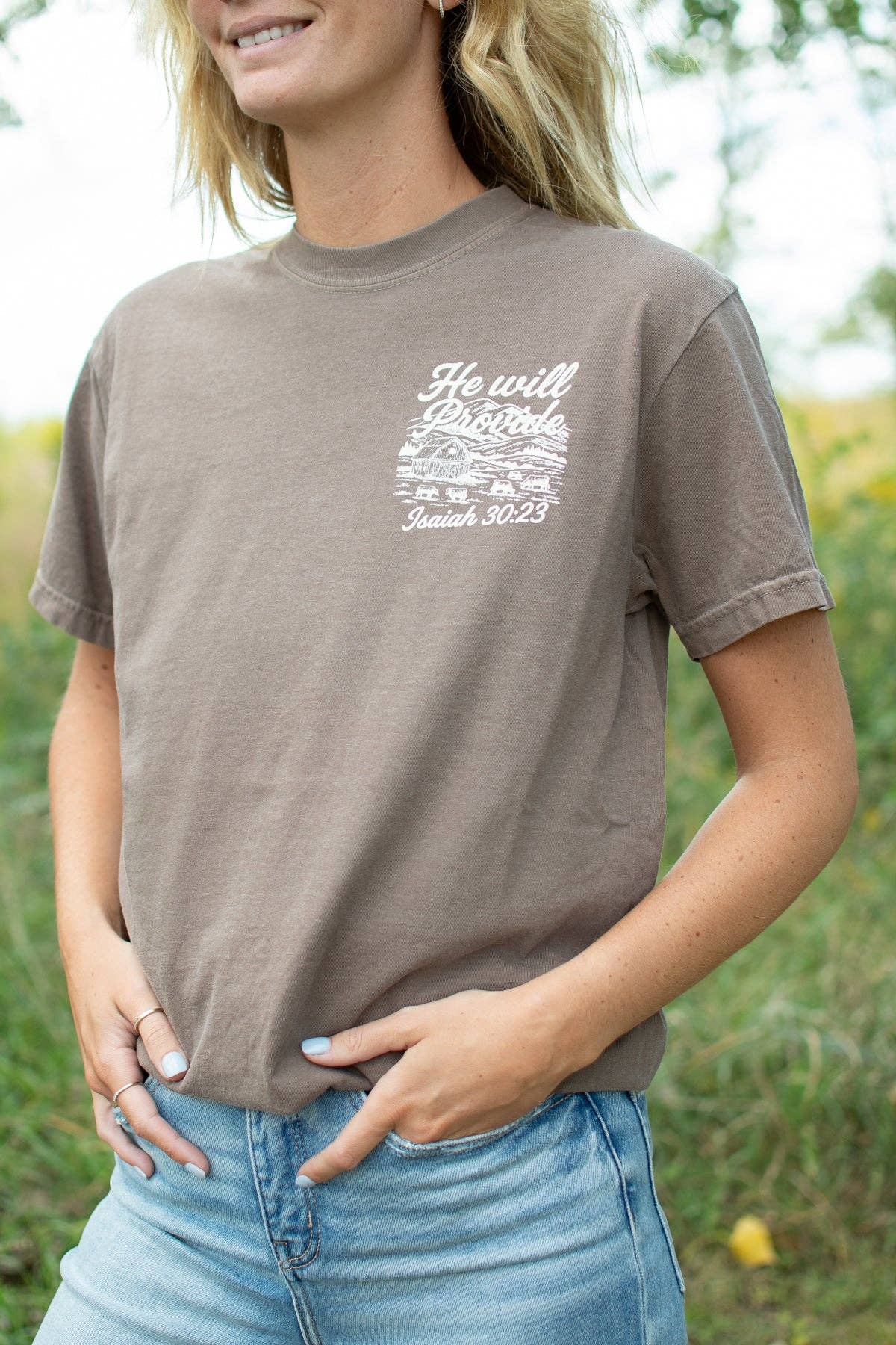 Western 'He Will Provide' Isaiah 30:23 Brown Graphic Tee