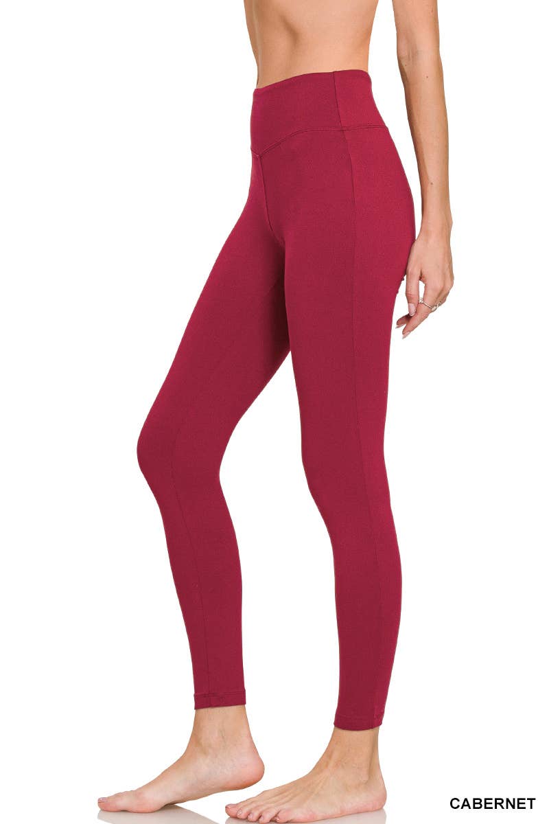 Zenana Microfiber Soft Waistband Full Length Leggings-cabernet