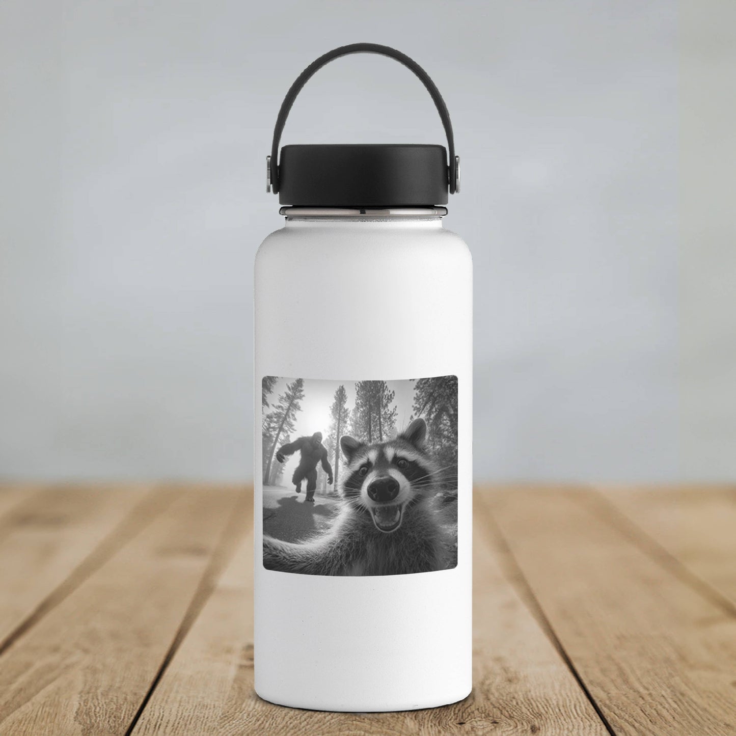 Raccoon Selfie Sasquatch Sticker | Funny Cryptid Vinyl Stick: 2" tall