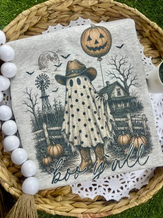 Boo Y'all Graphic Tee: Heather Oatmeal