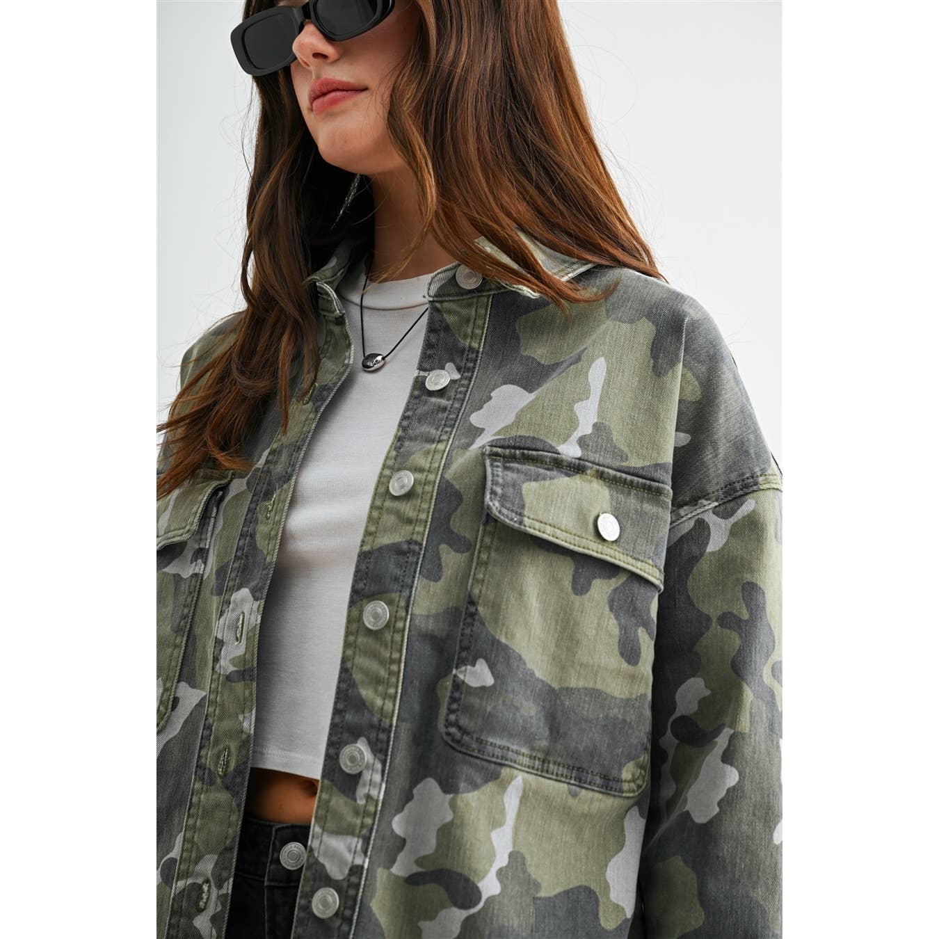 Mica CAMOUFLAGE SHACKET: FUSCOUS GRAY
