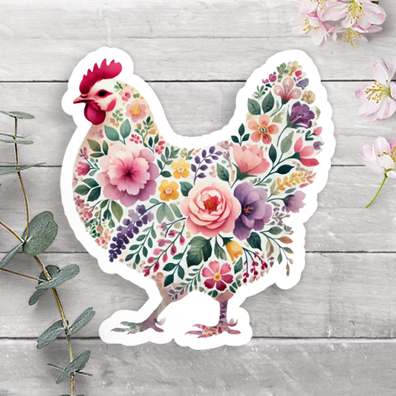 Floral Chicken Vinyl Sticker