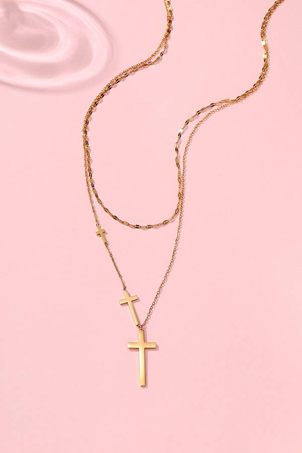 18K STAINLESS STEEL TARNISH FREE CROSS NECKLACE/ GOLD