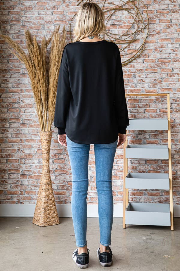 Women's Long Sleeve Lace Knit Top/ Black