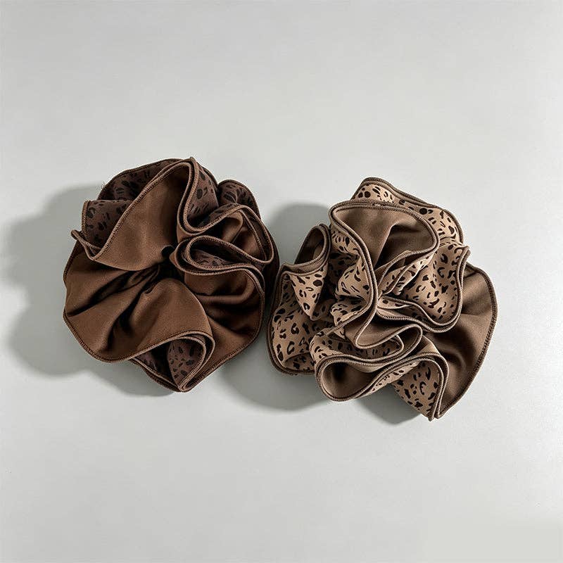 Elegant French Four Layer Large Scrunchie: Dark Leopard / One Size