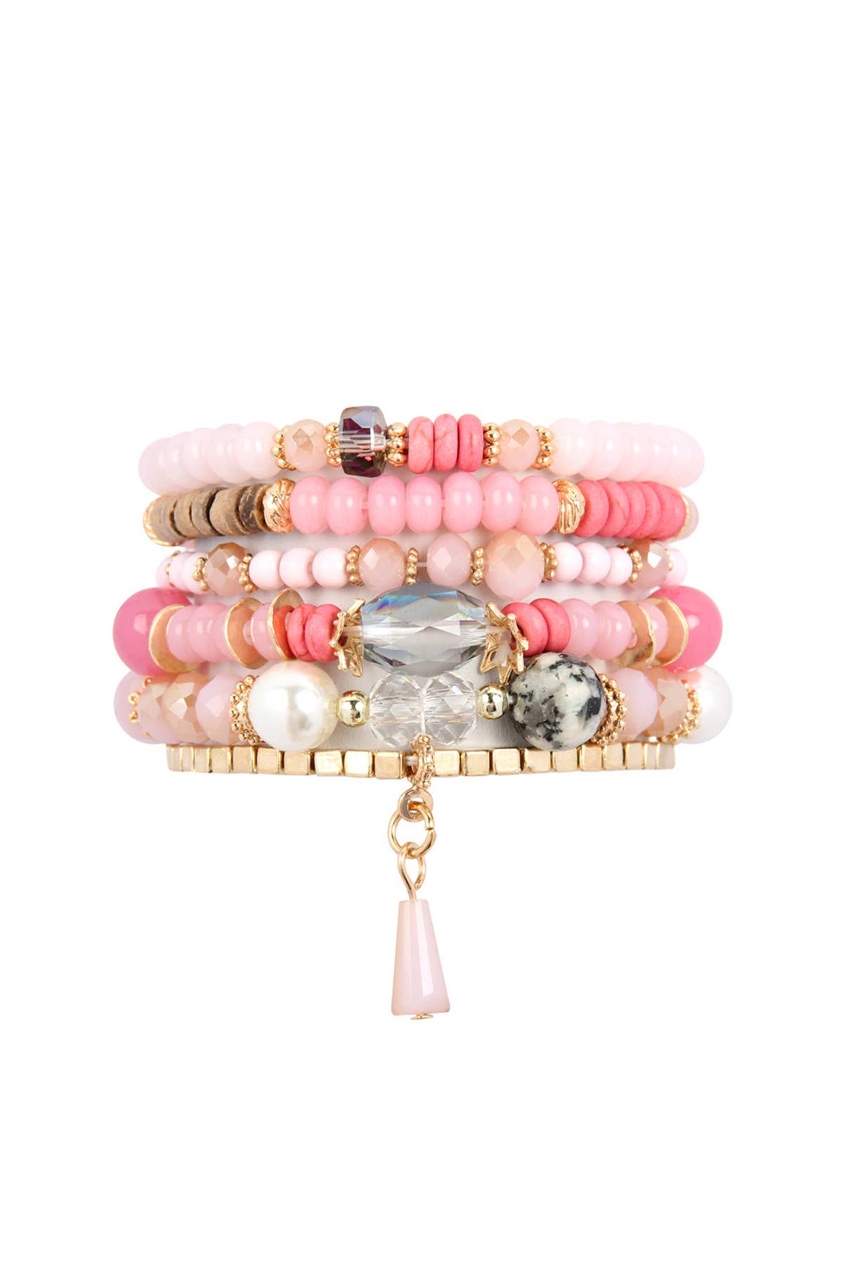 MULTI-STONE BEADS STACKABLE BRACELETS: PINK / ONE SIZE