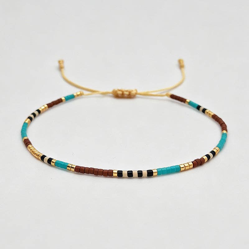 Simple Boho‑Style Colorful Beaded Friendship Bracelet: Turquoise Brown / One Size((set of 3))