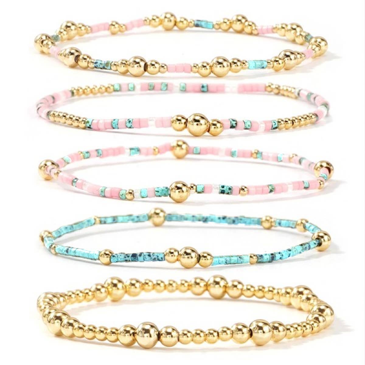 MULTI LAYER NATURAL STONE BALL CHAIN LINK BRACELET
