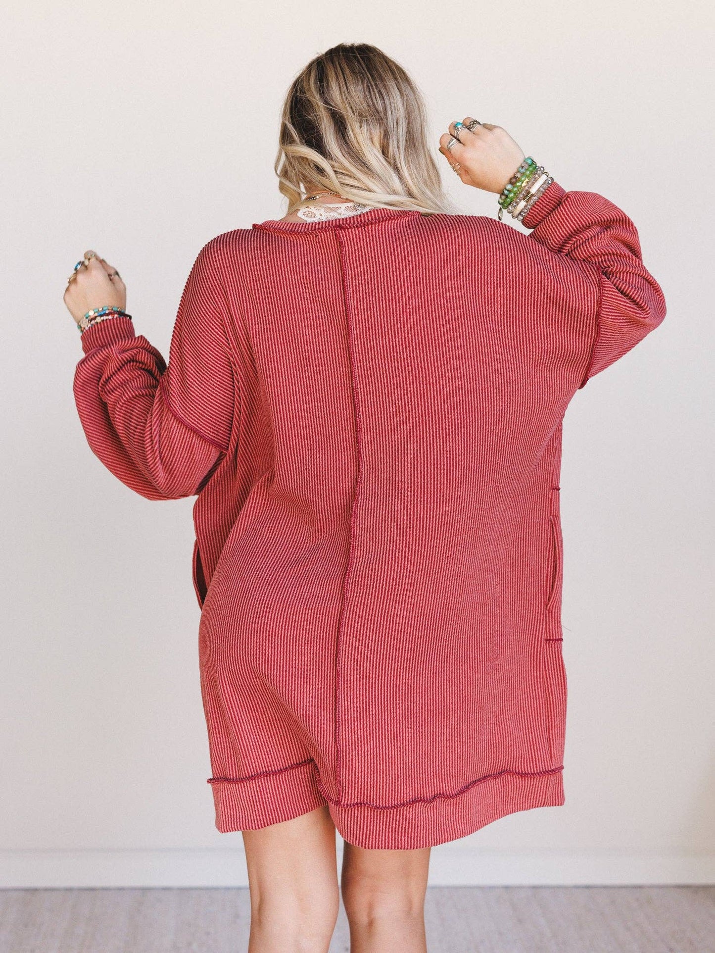 Moon Glow Long Sleeve Dress - Rust: Rust
