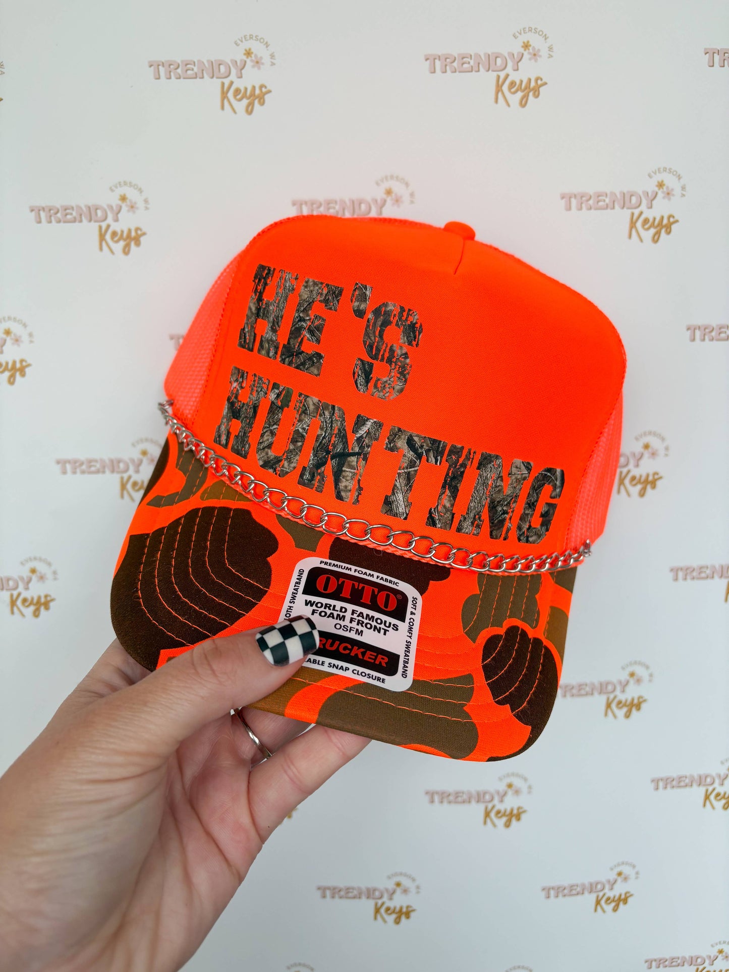 "He's Hunting" Trucker Hat : With Chain