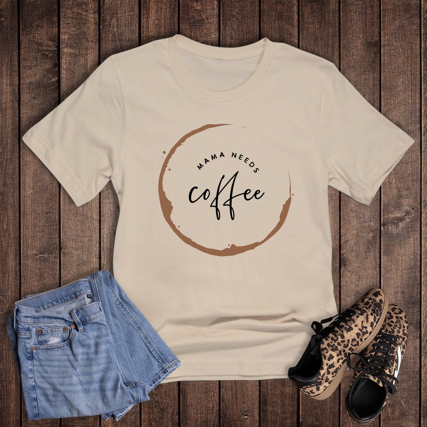 Mama Needs Coffee with Ring Graphic Tee: Cream