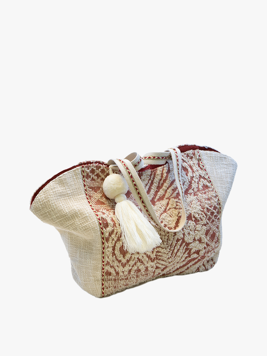 Natalia Two-Tone Cotton Tote Bag Off White/Rust