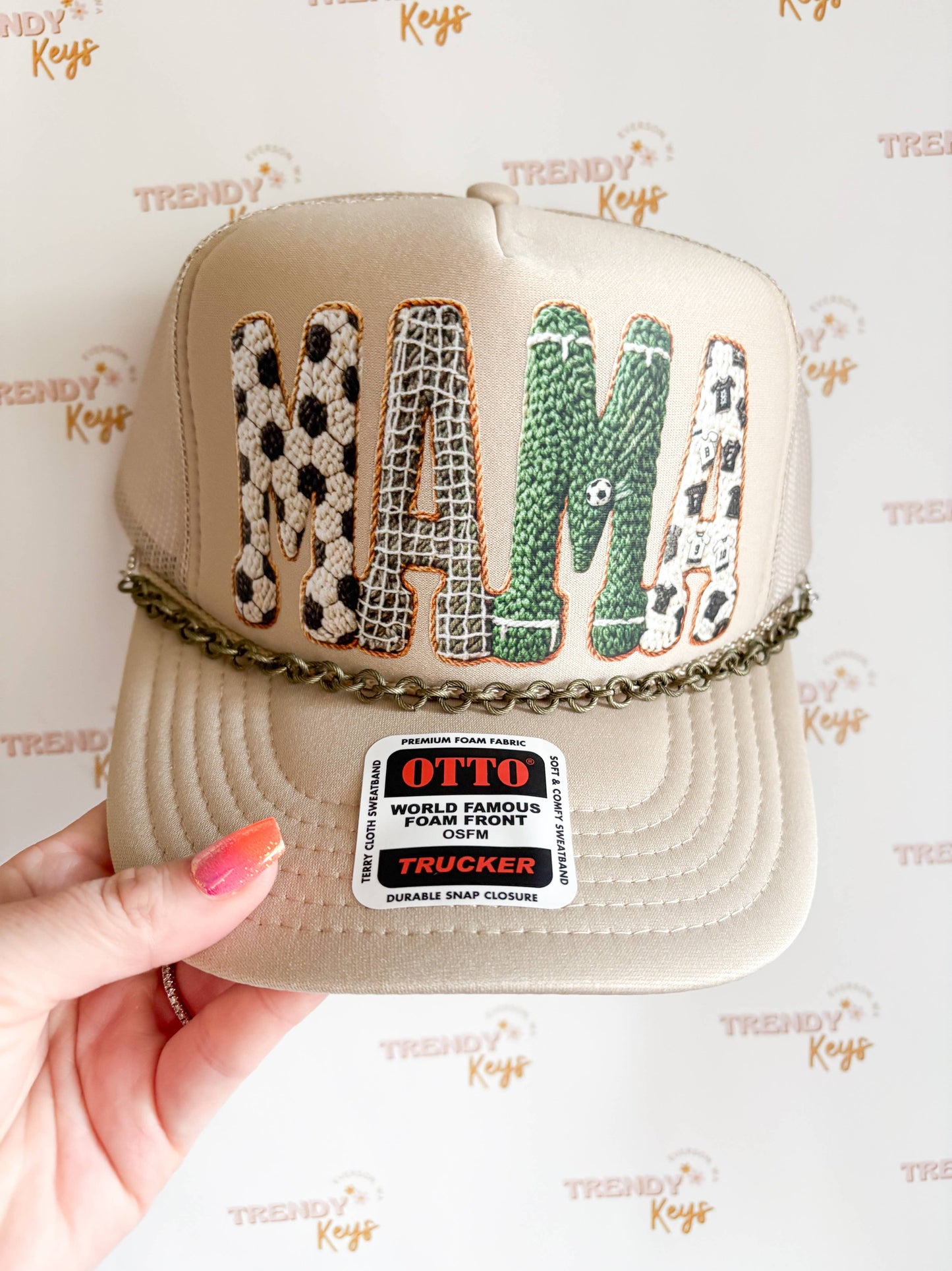 Soccer Mama Trucker Hat - Faux Embroidery: With Chain