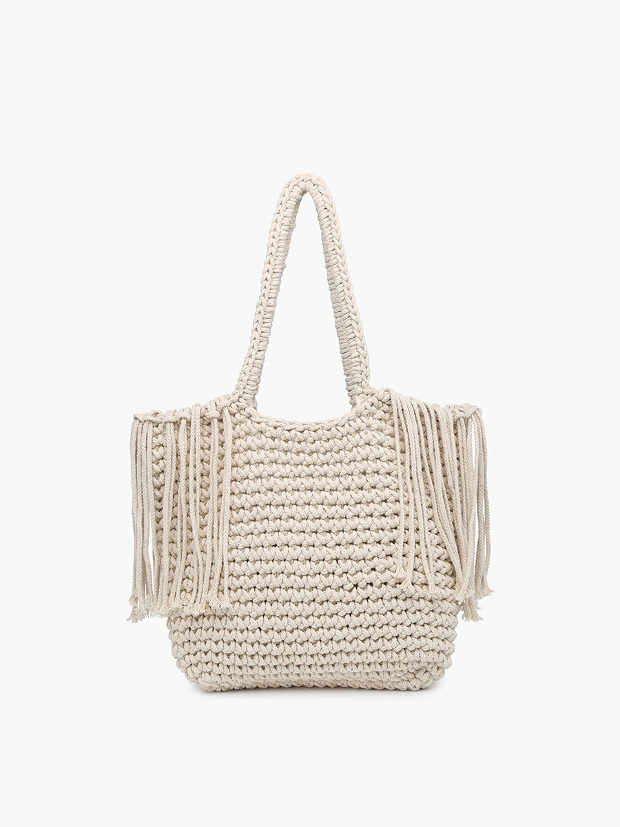 Gracie Macrame Satchel w/ Fringe | Ivory