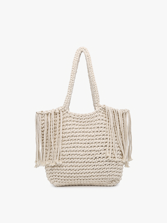 Gracie Macrame Satchel w/ Fringe | Ivory