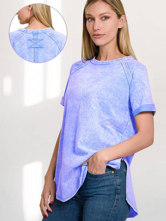 Washed Sky Blue French Terry Washed Tunic Top w/ back patch
