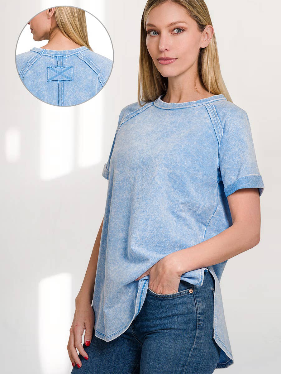 French Terry Washed Tunic Top w/ back patch: MOCHA