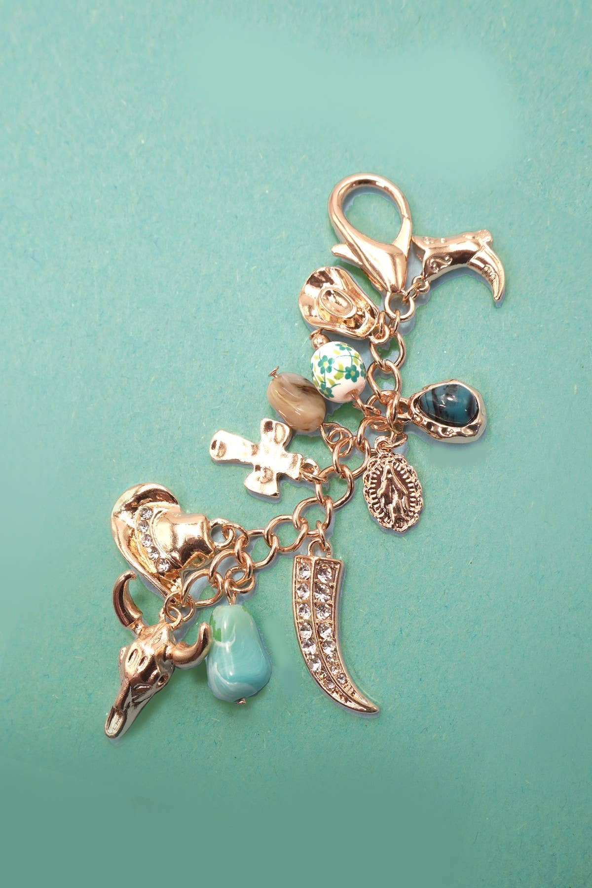 WESTERN PORCELAIN CROSS BOOT COWBOY HAT BAG CHARM/ Gold