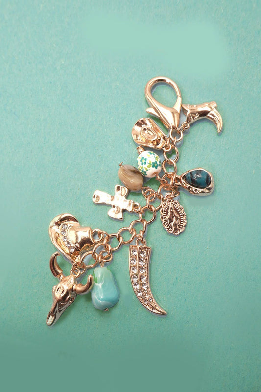 WESTERN PORCELAIN CROSS BOOT COWBOY HAT BAG CHARM/ Gold