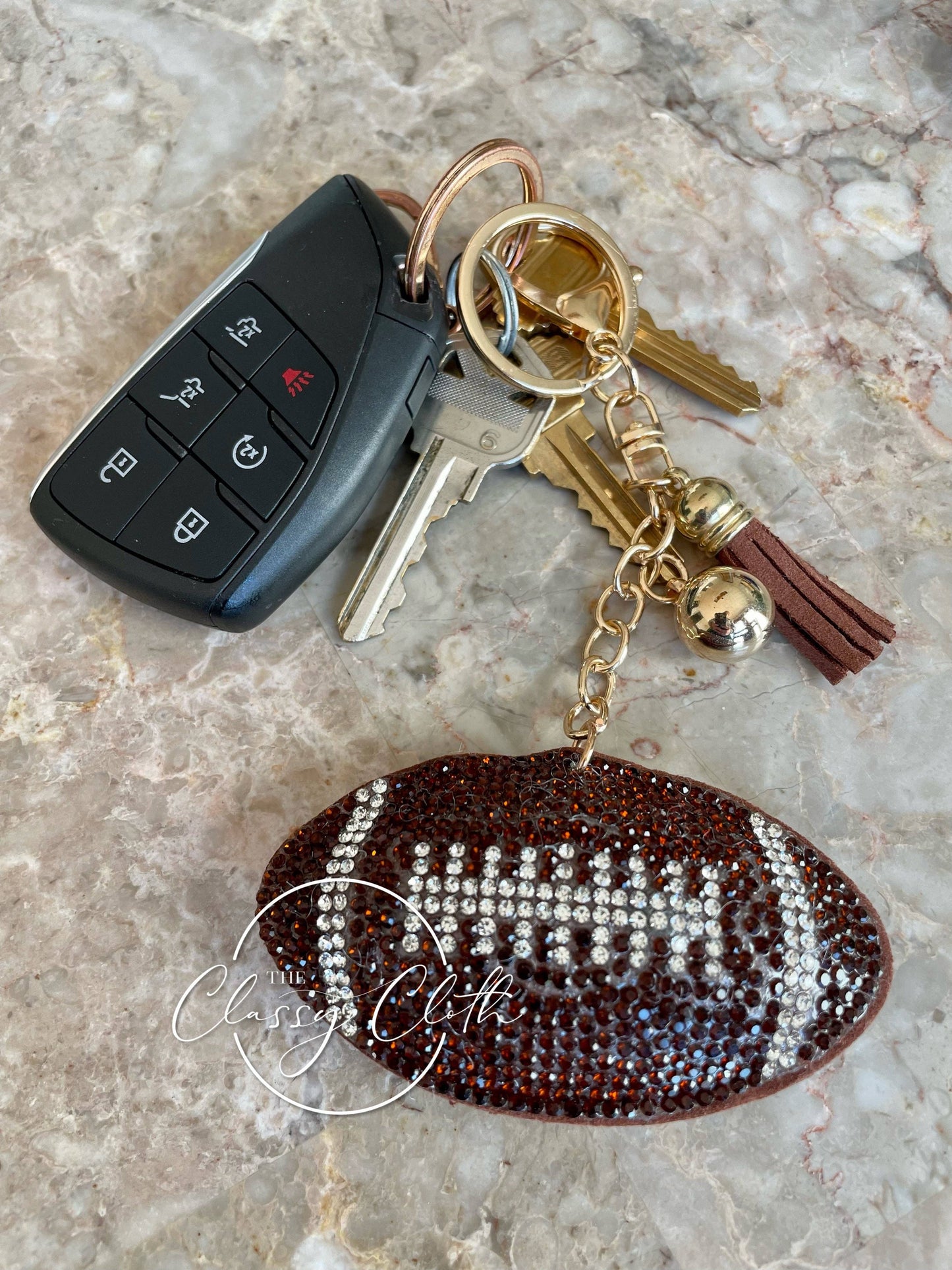 Jeweled Football Keychain RTS: Brown
