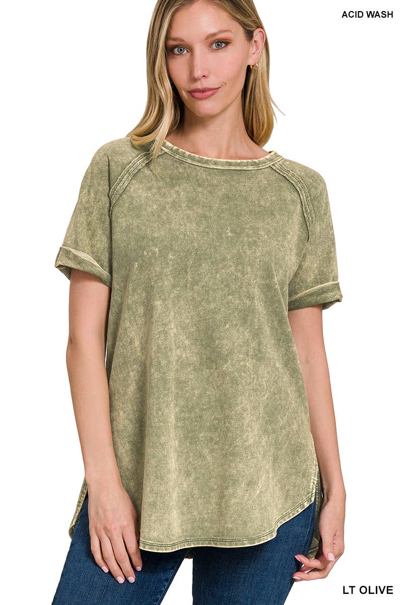 French Terry Washed Tunic Top w/ back patch: MOCHA