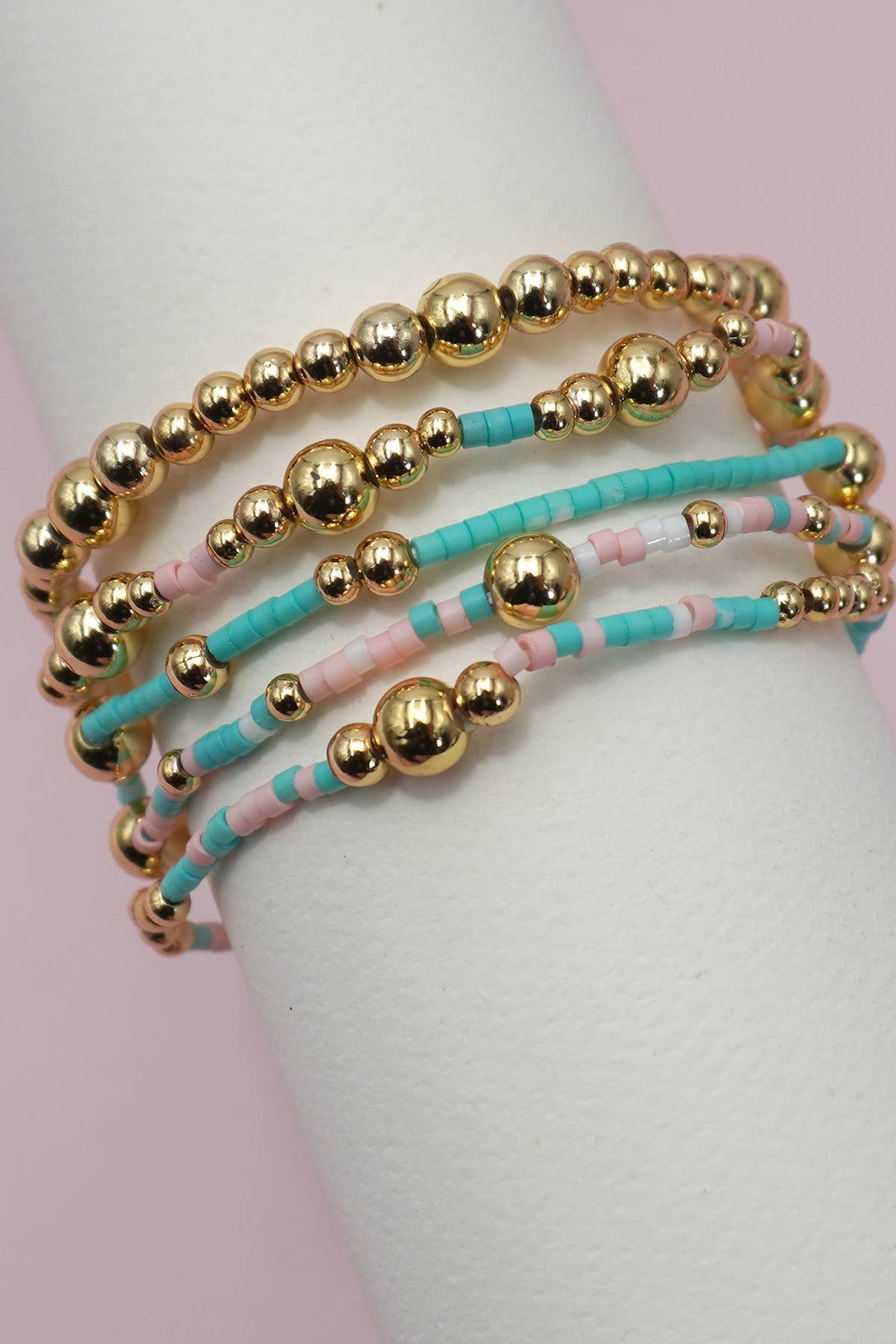 MULTI LAYER NATURAL STONE BALL CHAIN LINK BRACELET