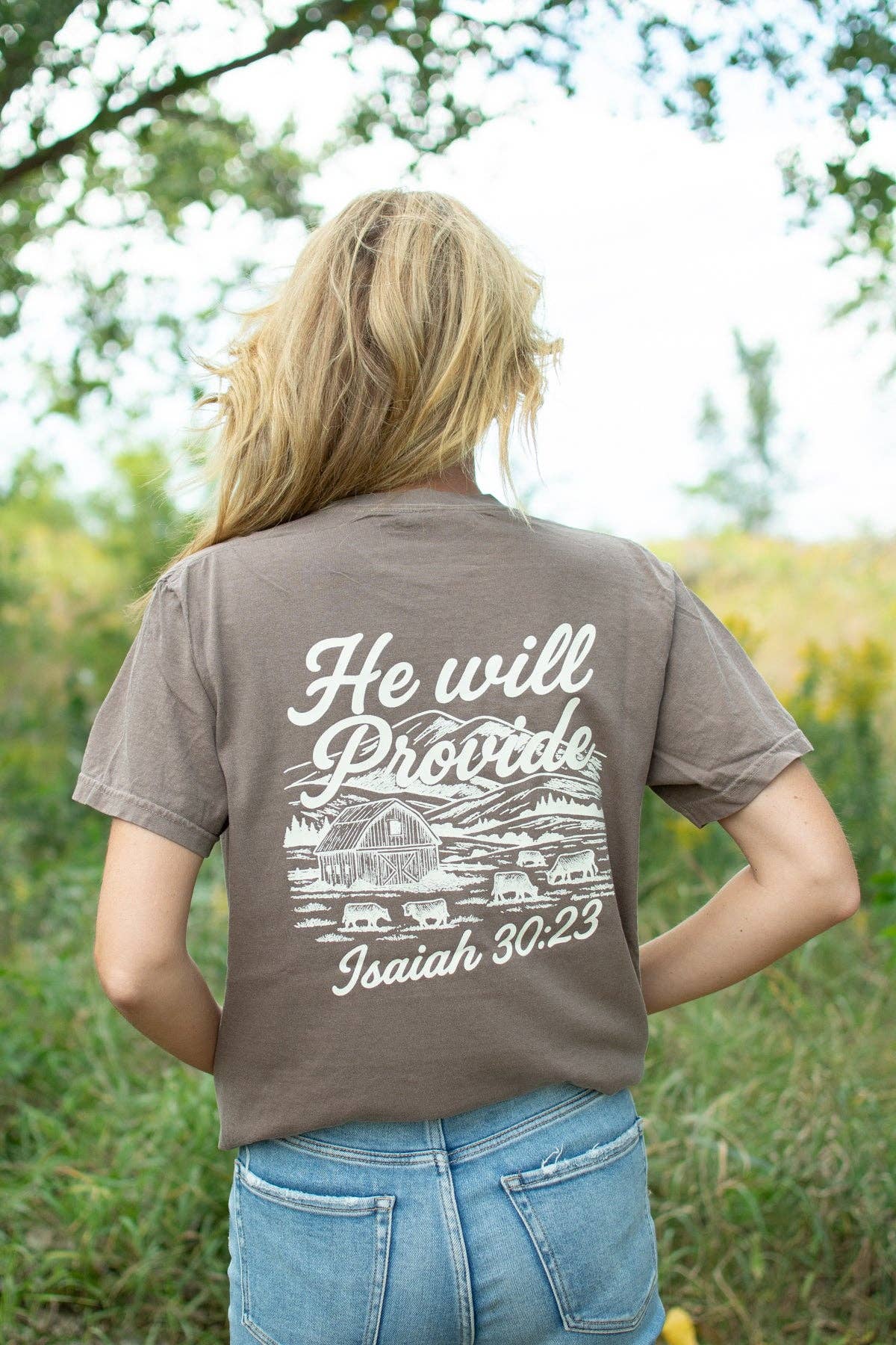 Western 'He Will Provide' Isaiah 30:23 Brown Graphic Tee