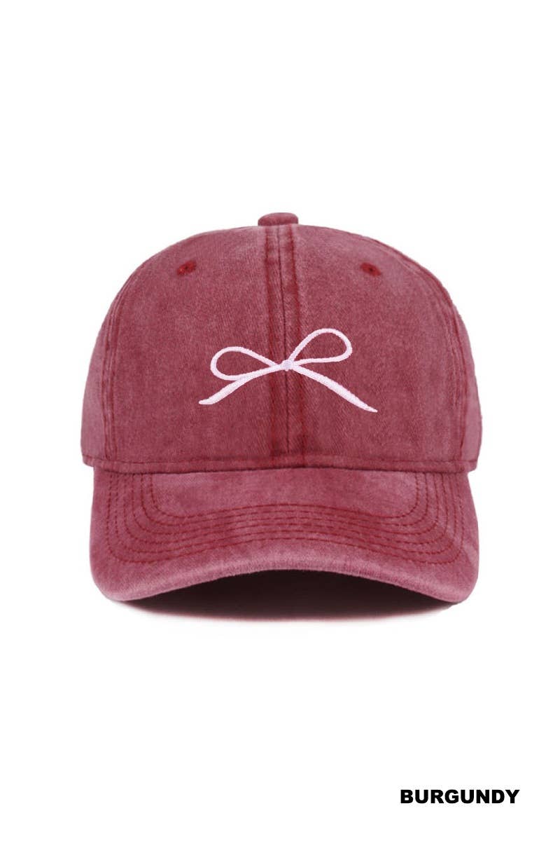 Ribbon Bow Embroidery Washed Cap: BLACK-168798 / OS