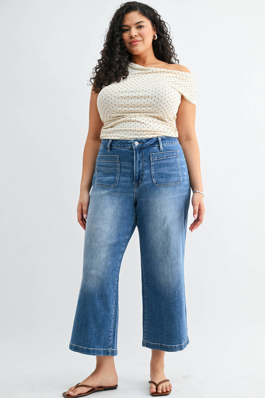 Mica HIGH RISE CROPPED WIDE LEG WITH PATCH PKT: CREW BLUE