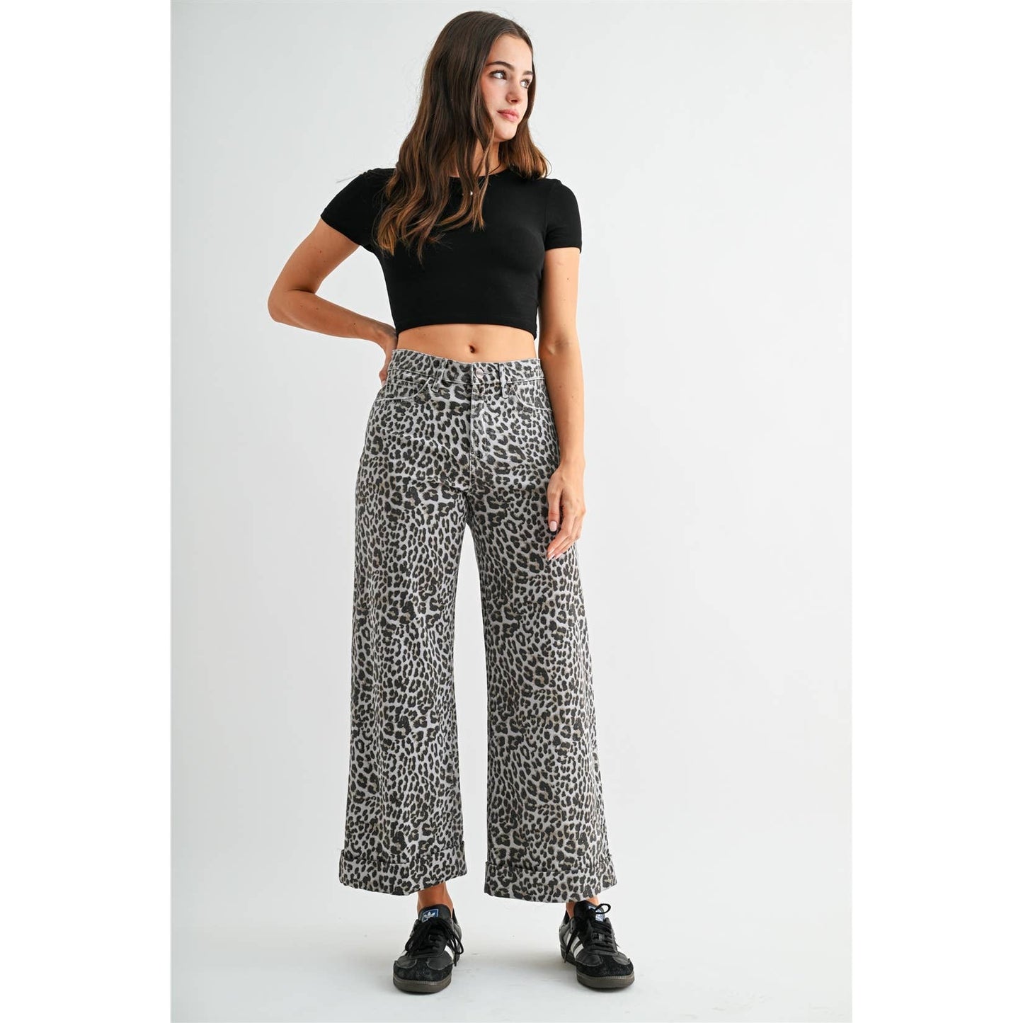 Mica HIGH-RISE WIDE LEG CROPPED CUFF LEOPARD