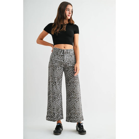 Mica HIGH-RISE WIDE LEG CROPPED CUFF LEOPARD