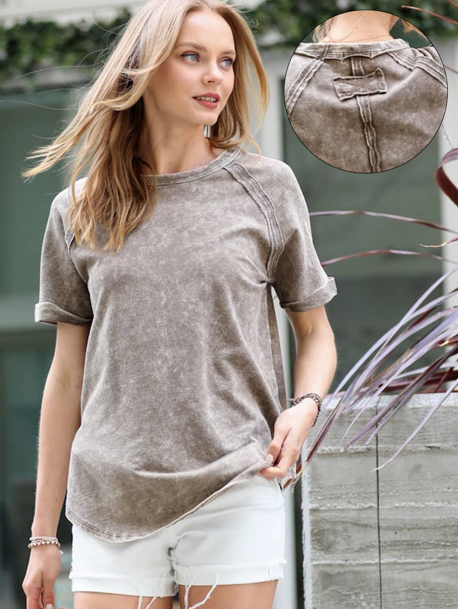 French Terry Washed Tunic Top w/ back patch: MOCHA