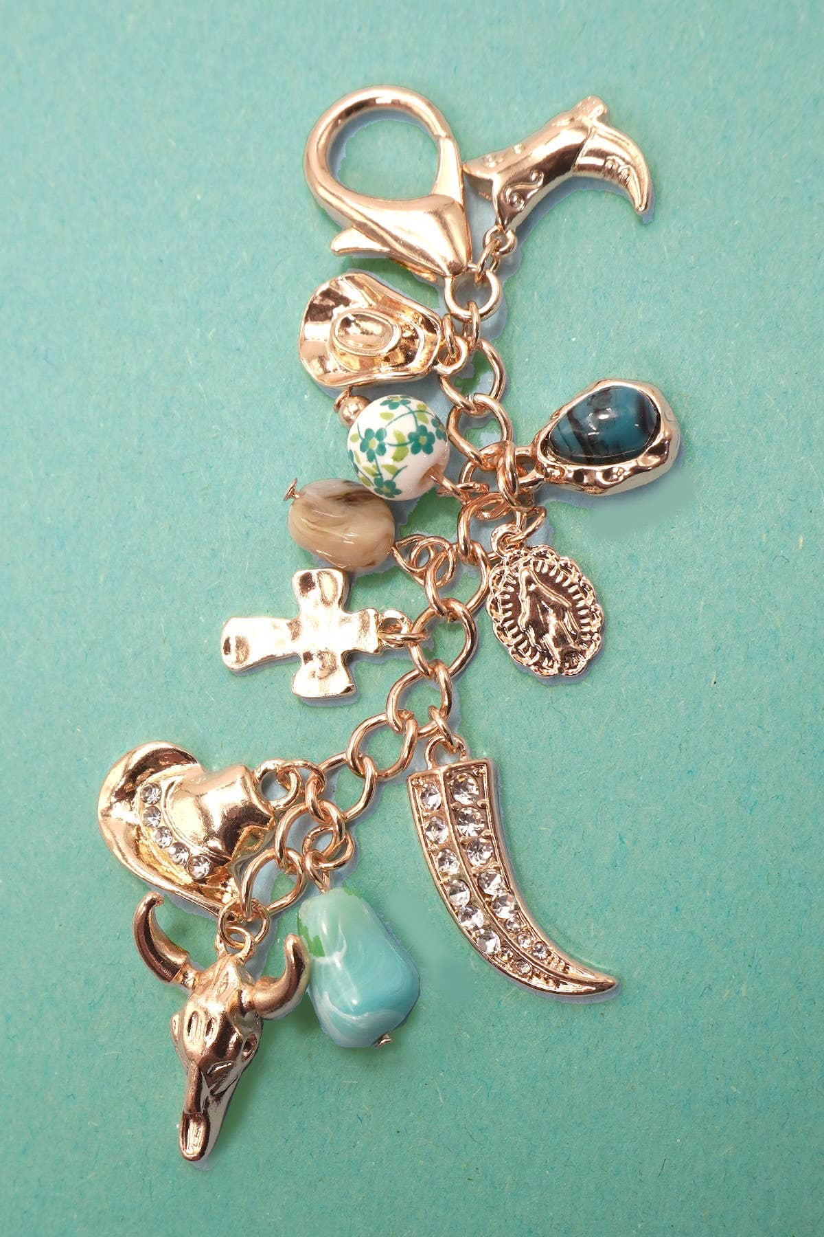 WESTERN PORCELAIN CROSS BOOT COWBOY HAT BAG CHARM/ Gold