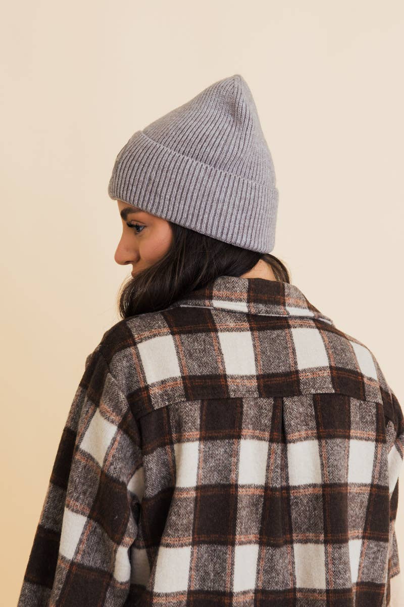 Happy Face Embroidered Ribbed Knit Beanie (Choose a color)