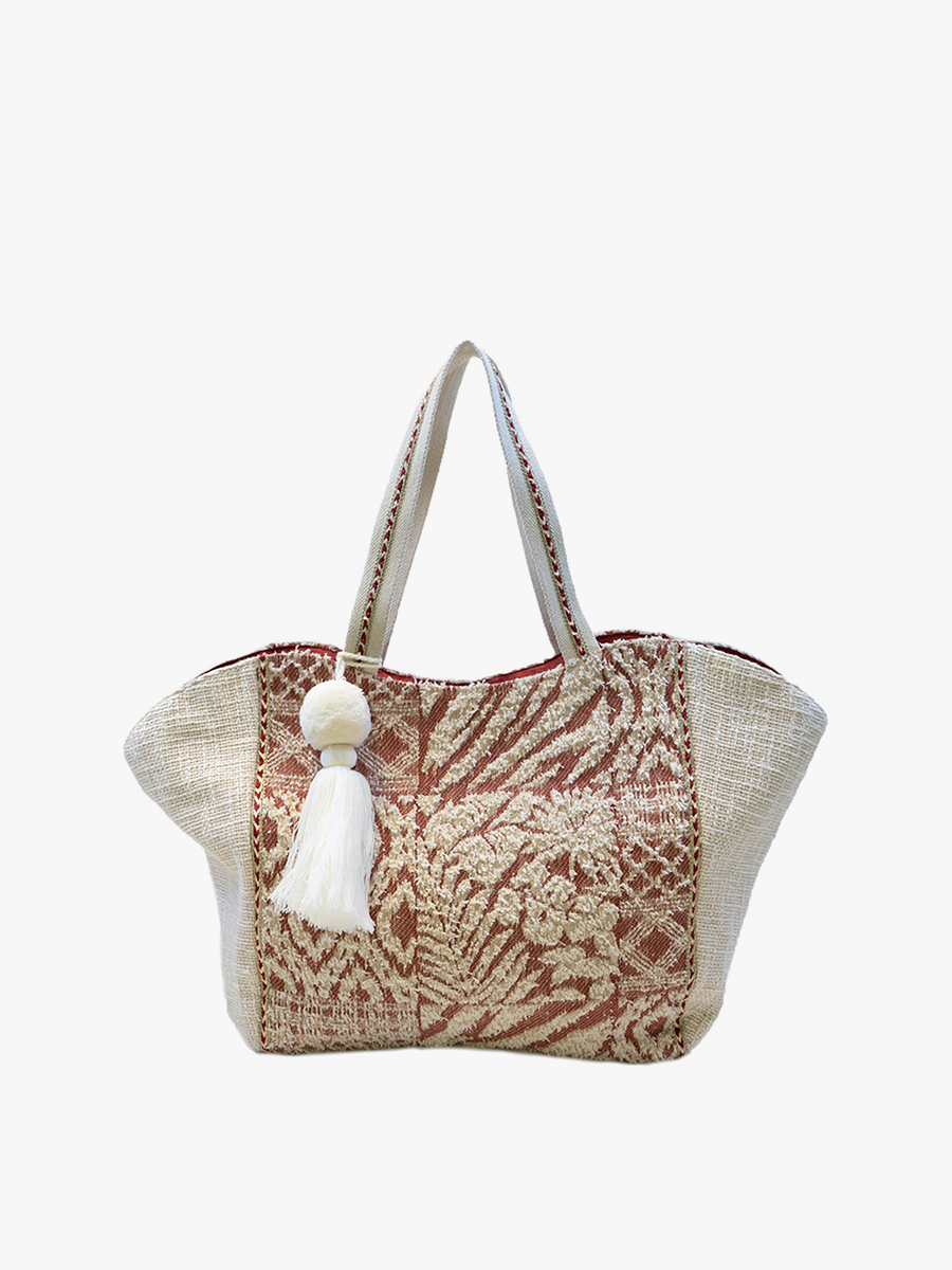 Natalia Two-Tone Cotton Tote Bag Off White/Rust