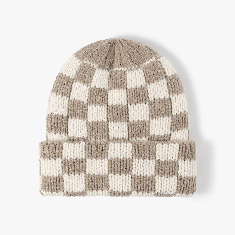 CHECKER SOFT PLUSH BEANIE HAT