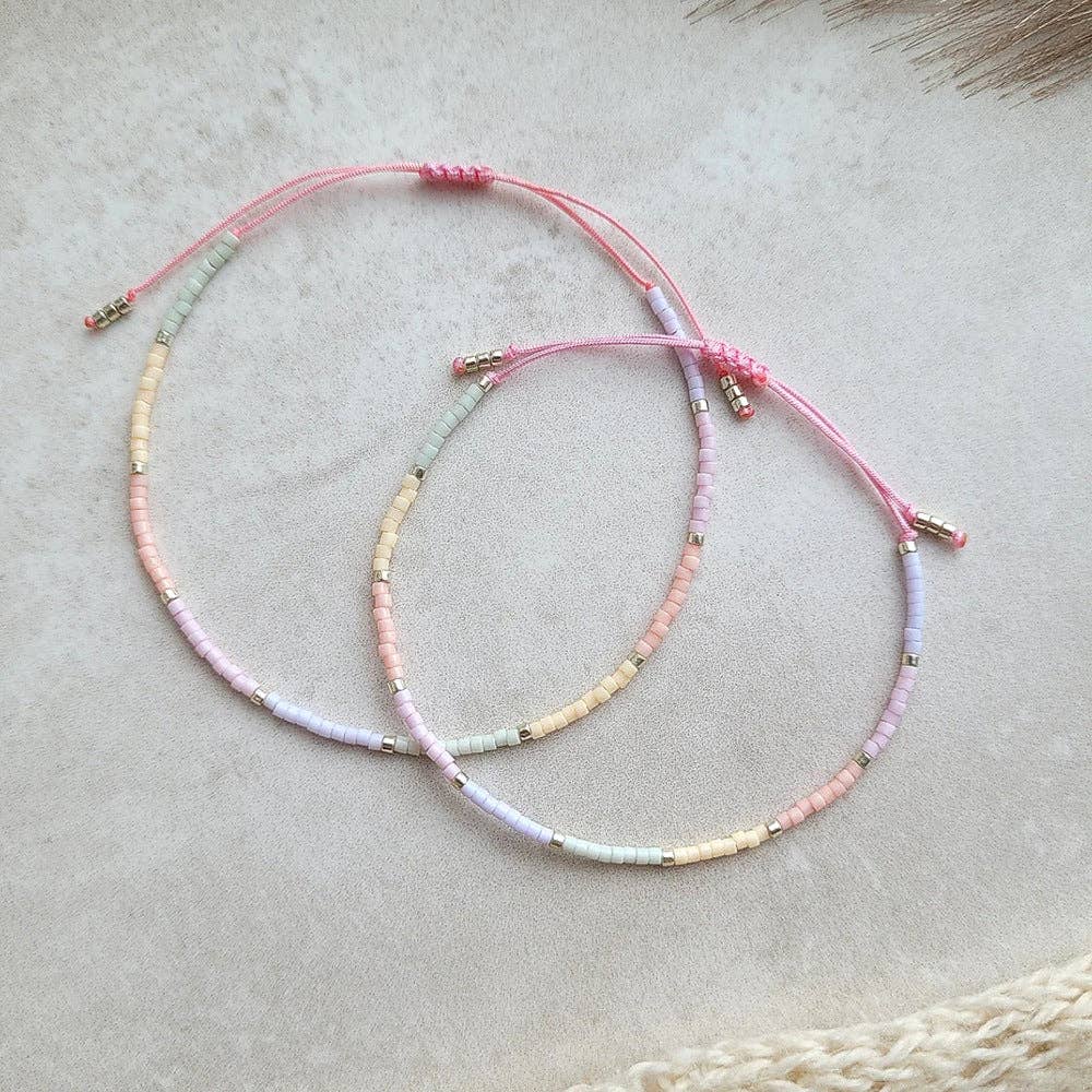 Mini Dainty Miyuki Beaded Bracelet Pink Chain: Multi Color / One Size((set of 3))
