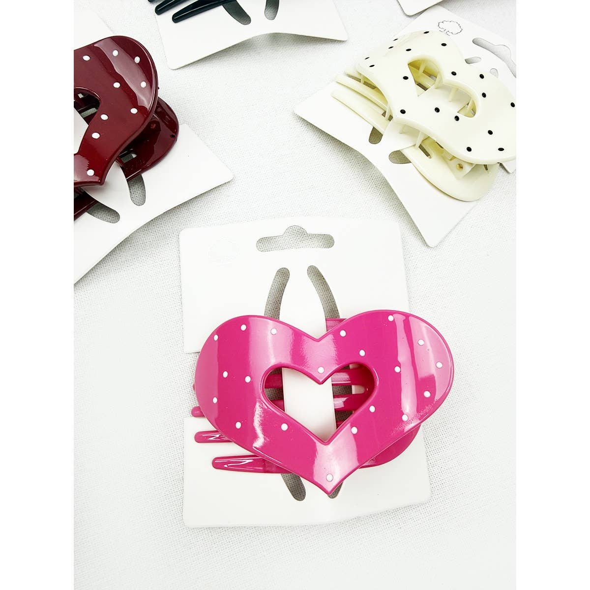 Lovely Polka Dot Heart Cut out Flat Hair Clip: Choose color