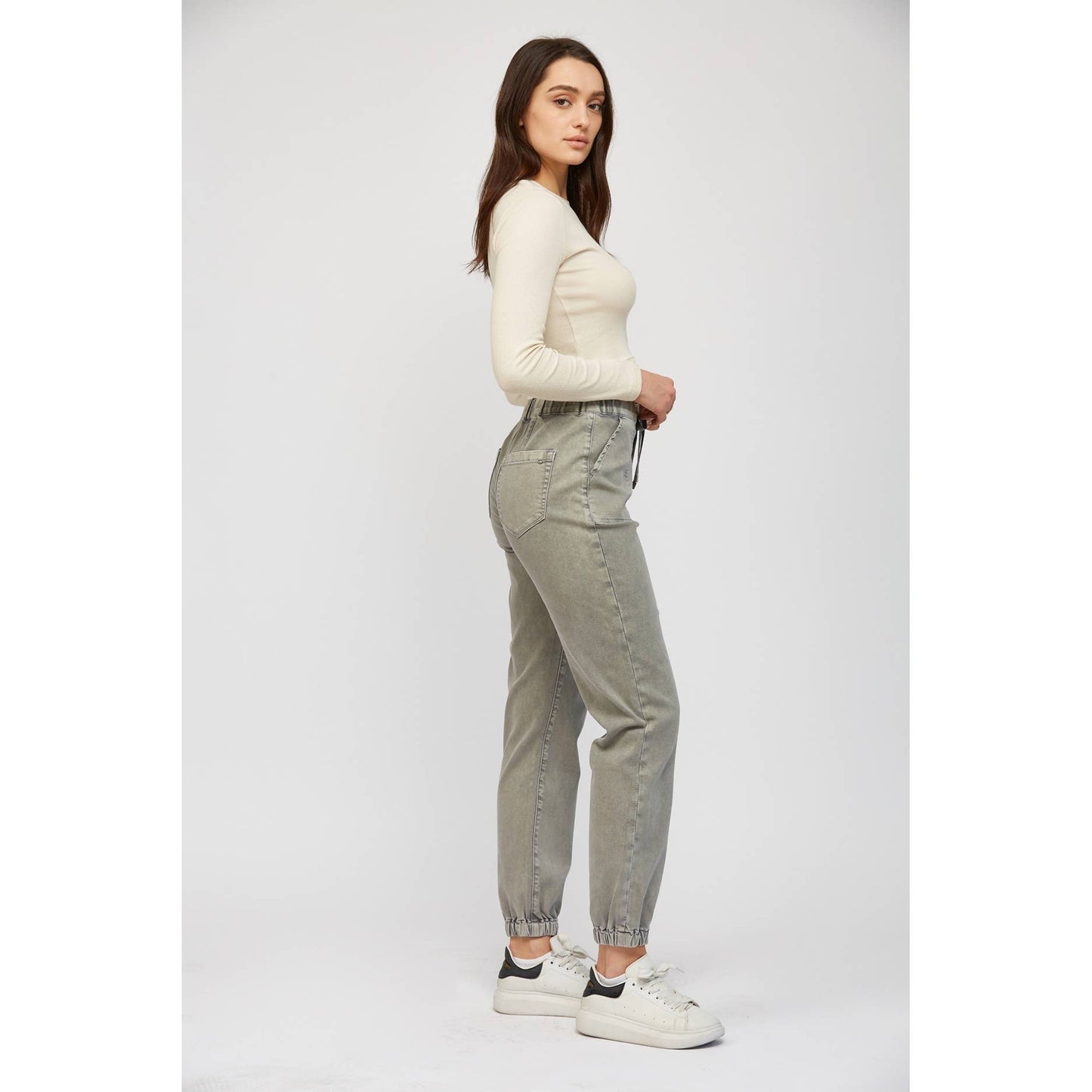 HIGH RISE JOGGER CROP: Olive Grey
