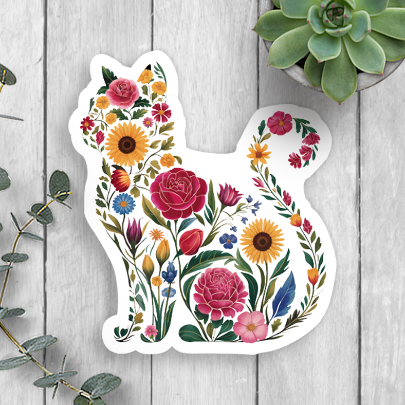 Floral Cat Vinyl Sticker