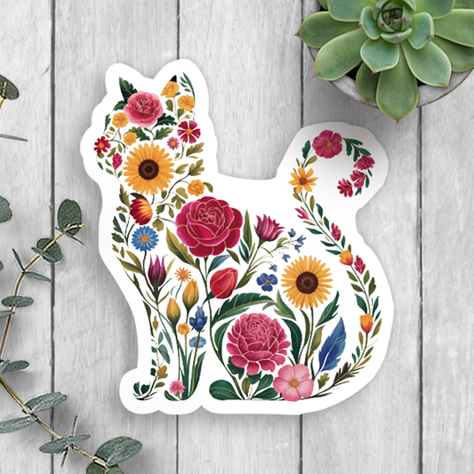 Floral Cat Vinyl Sticker