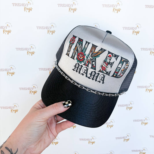 Inked Mama Graphic Print Trucker Hat: With Chain ((CHOOSE YOUR COLOR))