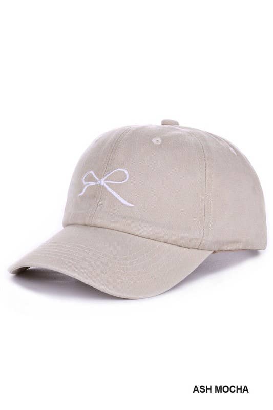 Ribbon Bow Embroidery Washed Cap: BLACK-168798 / OS