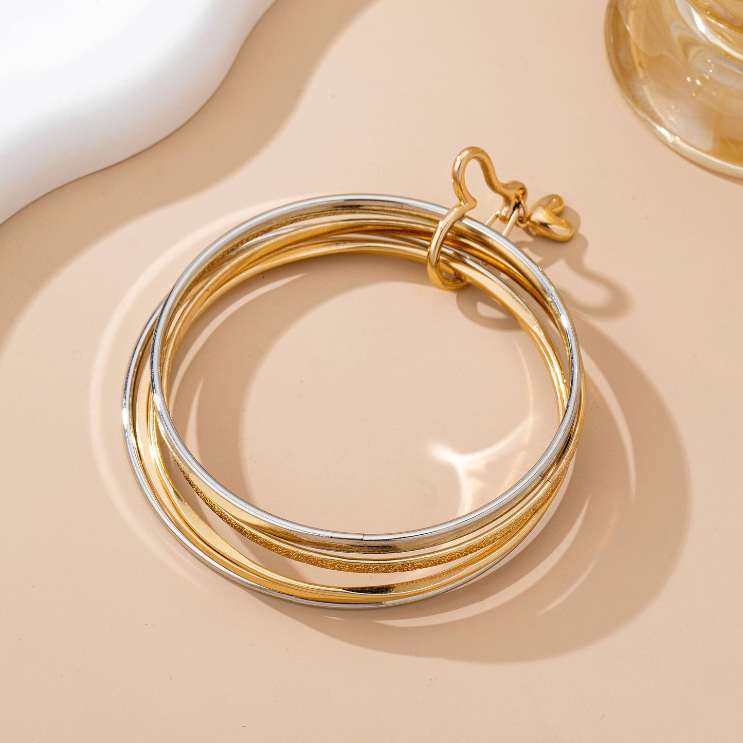 Gold Silver Heart Linked Multi Bangle Set Bracelet