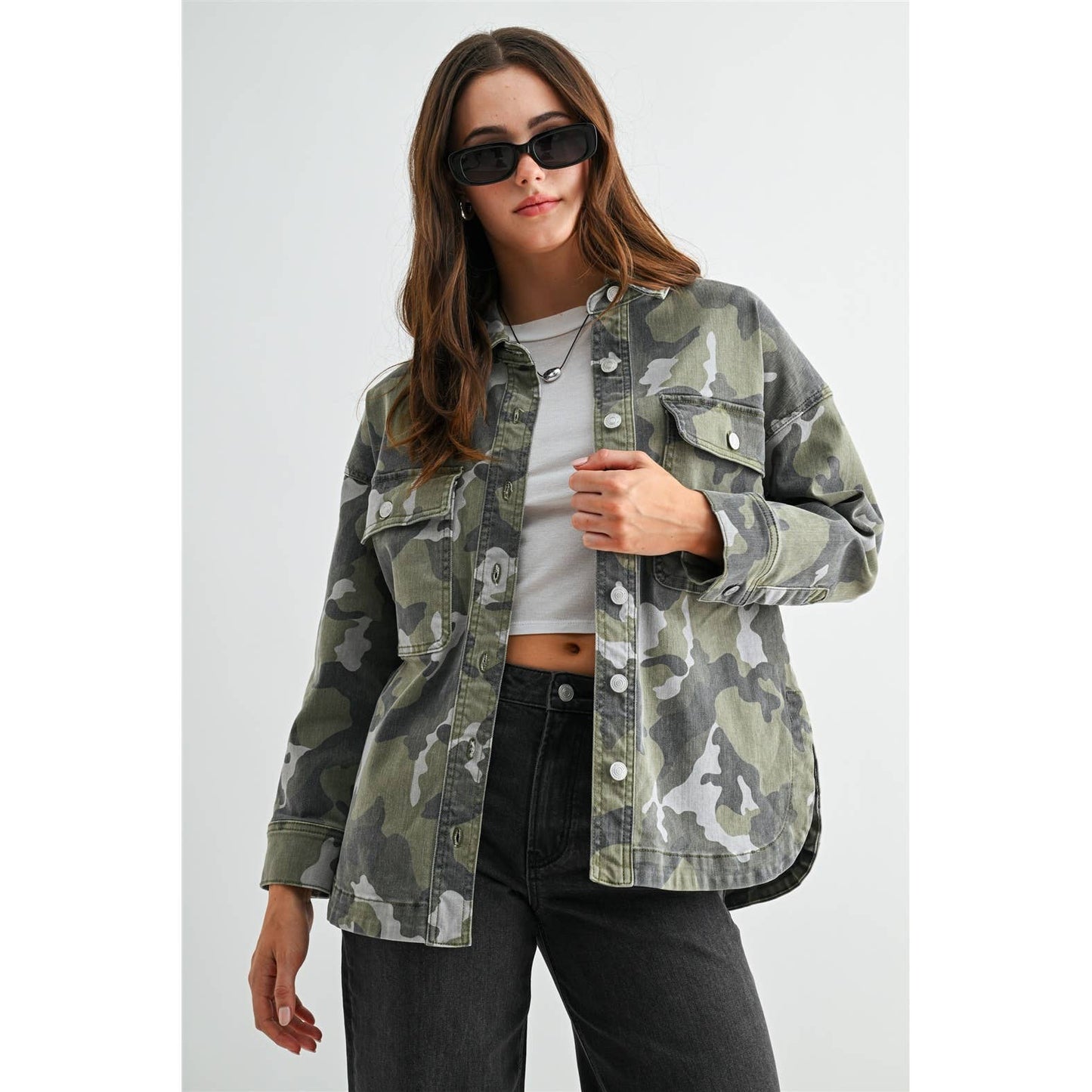 Mica CAMOUFLAGE SHACKET: FUSCOUS GRAY