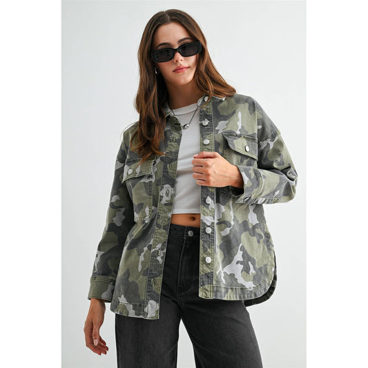 Mica CAMOUFLAGE SHACKET: FUSCOUS GRAY