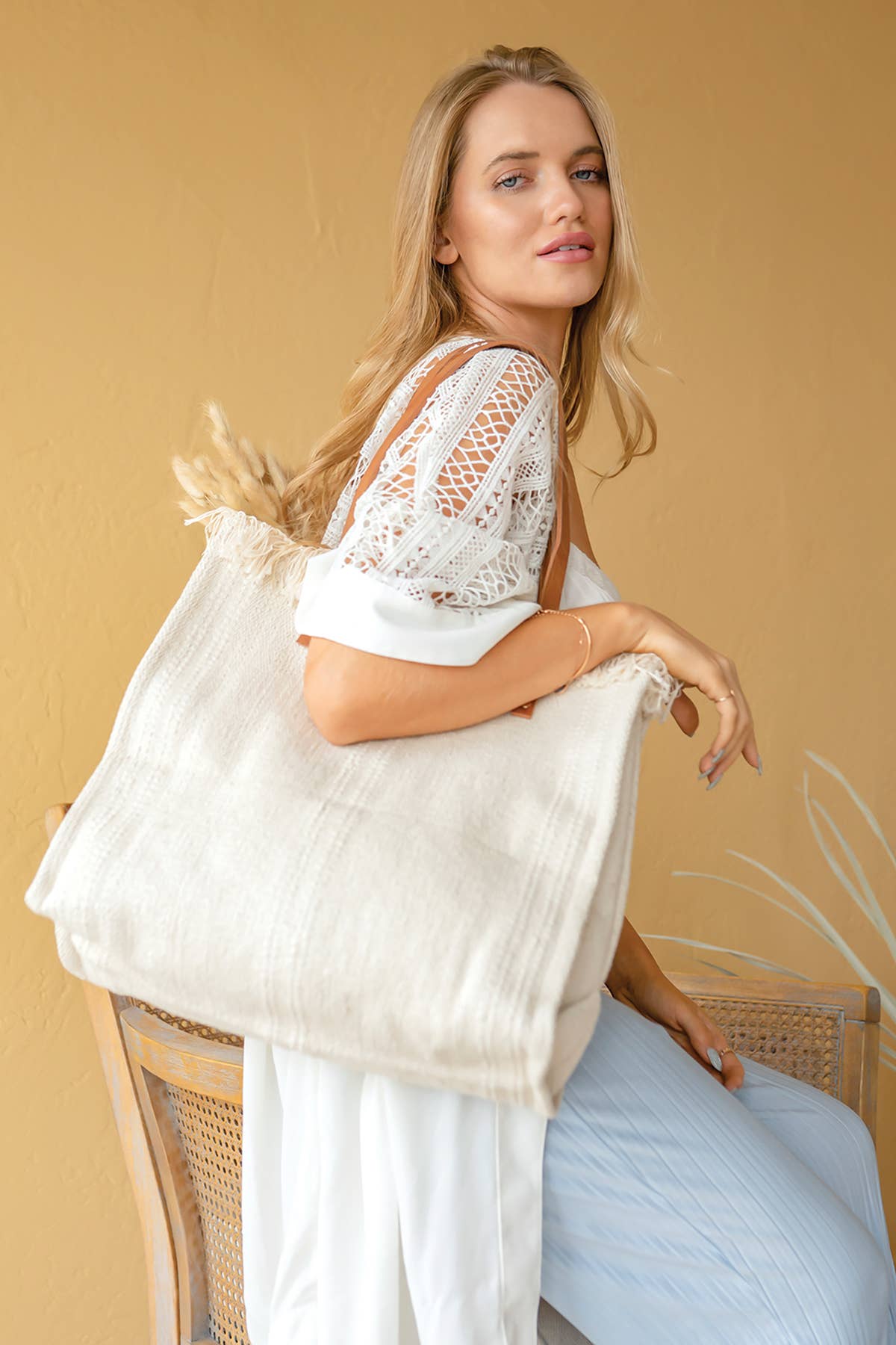 Madison Handwoven Fringe Tote – Woven Cotton Bag | Boho.Green