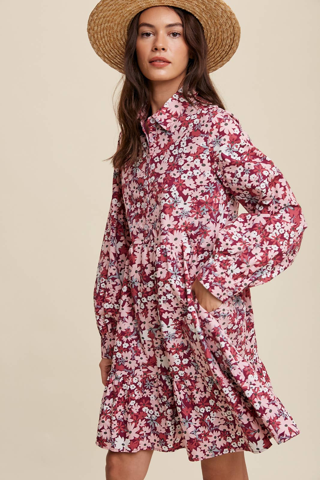 Bold Floral Tiered Shirt Dress
